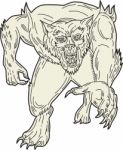 Werewolf Monster Running Mono Line Stock Photo