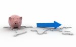 Piggy Banks With Growth Arrow Stock Photo