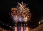 Fireworks At Pattaya Beach, Thailand Stock Photo
