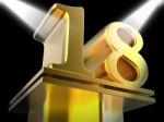 Golden Eighteen On Pedestal Shows Success Recognition Or Excelle Stock Photo