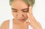 Headache Woman Or Stress Woman On White Background  Stock Photo