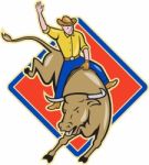 Rodeo Cowboy Bull Riding Cartoon Stock Photo