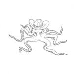 Octopus Wearing Cowboy Hat Drawing Stock Photo