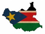 South Sudan Map On  Flag Drawing ,grunge And Retro Flag Series Stock Photo