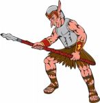 Orc Warrior Thrusting Spear Cartoon Stock Photo