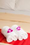 White Towel And Flower  Stock Photo