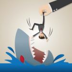 Cartoon Businessman Dropped Into Hungry Shark Stock Photo
