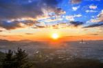 Sunset On Seoul, The Best View Of South Korea With Lotte World M Stock Photo