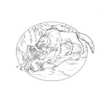 Fenrir Attacking Norse God Odin Drawing Black And White Stock Photo