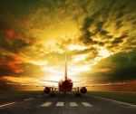 Passenger Plane Ready To Take Off On Airport Runways Use For Tra Stock Photo
