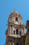 Close-up View Of The Belfry Of Malaga Cathedral Stock Photo