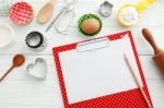 Baking Background With Red Clipboard Stock Photo