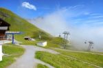Cabel Cars Go To First Station, Grindelwald Switzerland Stock Photo