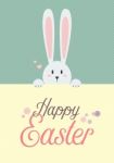 White Rabbit With Happy Easter Sign Stock Photo