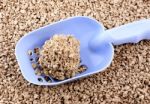 Cleaning Litter Box. Plastic Shovel With Clumping Lump On A Back Stock Photo