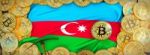 Bitcoins Gold Around Azerbaijan  Flag And Pickaxe On The Left.3d Stock Photo