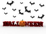 Halloween With Pumpkin And Bats Stock Photo
