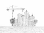 Sketching Of Building Construction Stock Photo