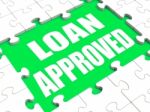 Loan Approved Puzzle Shows Credit Lending Agreement Approval Stock Photo