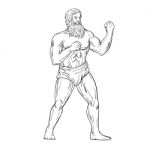Bearded Boxer Fighting Stance Drawing Black And White Stock Photo
