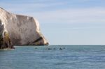 People Kayaking Off The Needles Isle Of Wight Stock Photo