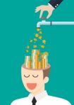 Businessman Head Carrying Money Falling Out Of The Water Tap Stock Photo