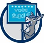 Vote 2016 Democrat Donkey Mascot Circle Cartoon Stock Photo