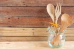 Wooden Spoon And Fork Stock Photo