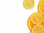 Fresh Orange And Lemon Slice On White Background Stock Photo