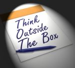 Think Outside The Box Notebook Displays Creativity Or Brainstorm Stock Photo