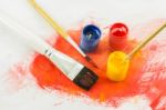 Color Paint Background And Brush Stock Photo