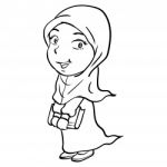 Cartoon Smiley Muslim Girl Holding Book- Drawn Stock Photo