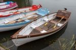 Group Of Rowing Boats At Thorpeness Boating Lake Stock Photo