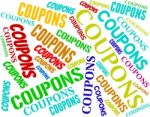 Coupons Words Means Saving Money And Couponing Stock Photo