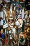 Venetian Masks On Display In A Shop In Venice Italy Stock Photo