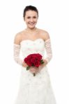 Cheerful Young Girl In Bright Bridal Dress Stock Photo