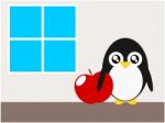 Cartoon Penguin Apple And Windows Illustration Stock Photo