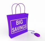 Big Savings Bag Represents Online Discounts And Reductions In Pr Stock Photo