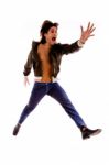 Front View Of Jumping Young Male Stock Photo