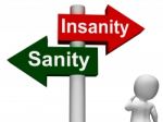Insanity Sanity Signpost Shows Sane Or Insane Stock Photo
