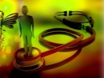 3d Man Standing Sethoscope With Medical Sign Stock Photo