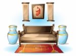 Cartoon  Illustration Interior Chinese Room With Separated Layers Stock Photo