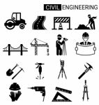 Set Of Civil Engineering Icon Design For Infrastructure Construc Stock Photo