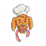 Chef Dog Biting Sausage String Cartoon Color Stock Photo