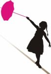 Girl Balancing On Rope With Umbrella Stock Photo