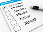 Major World Religions - Christian, Muslim, Jewish, Hindu, Atheis Stock Photo