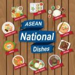 National Dishes Of Asean On Wooden Background Stock Photo
