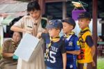 Student 9-10 Years Old, Scout In Adventure Activities, Scout Camp School Bangkok Thailand Stock Photo