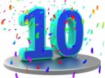 Ten Anniversary Shows Happy Birthday And 10th Stock Photo