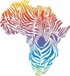 Map Of Africa In Rainbow Zebra Camouflage Stock Photo